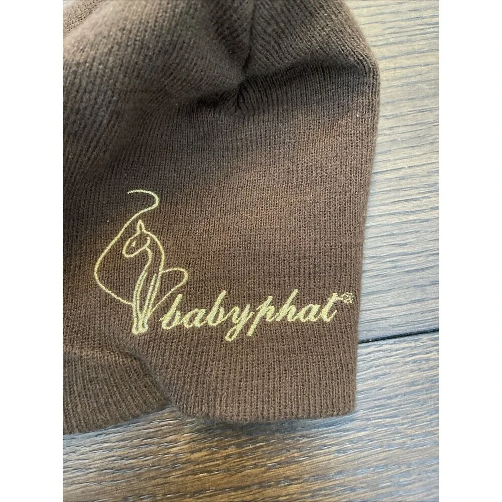 Vintage Y2K Baby Phat Brimmed Beanie in Brown wtih Gold Logo One Size